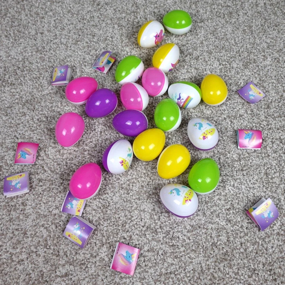 Unicorn Rainbow Plastic Easter Eggs Lot with Stickers‎ Pink Purple Yellow Green